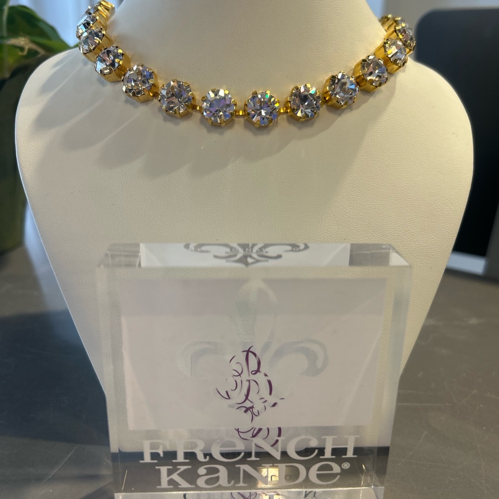 French Kande “Genevieve” 24k Gold Clad Crystal Choker Necklace 18”